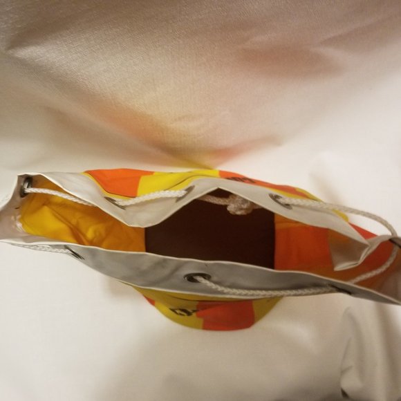 vtg orange & yellow striped vinyl bag w girl & dog - Picture 10 of 14